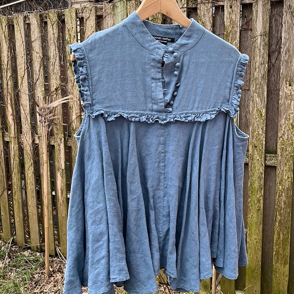 Linen High-Necked Prairie Blouse - Picture 1 of 6